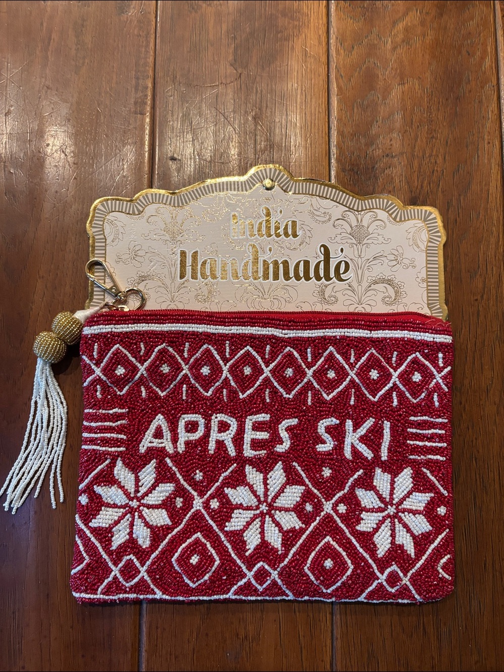 Apres Ski Handcrafted Beaded Cosmetic, Travel Pouch, Holiday Feative